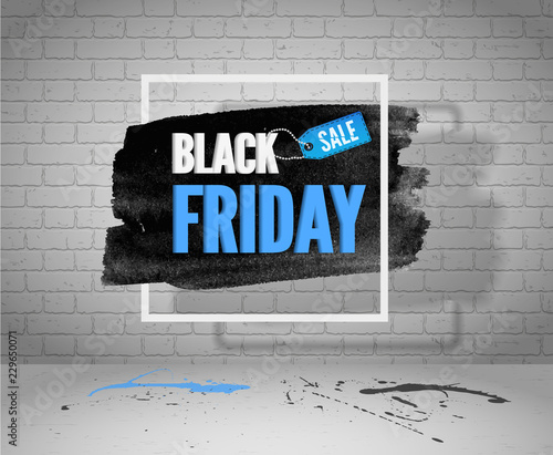 Black Friday sale vector grunge banner watercolor in frame with shopping tag
