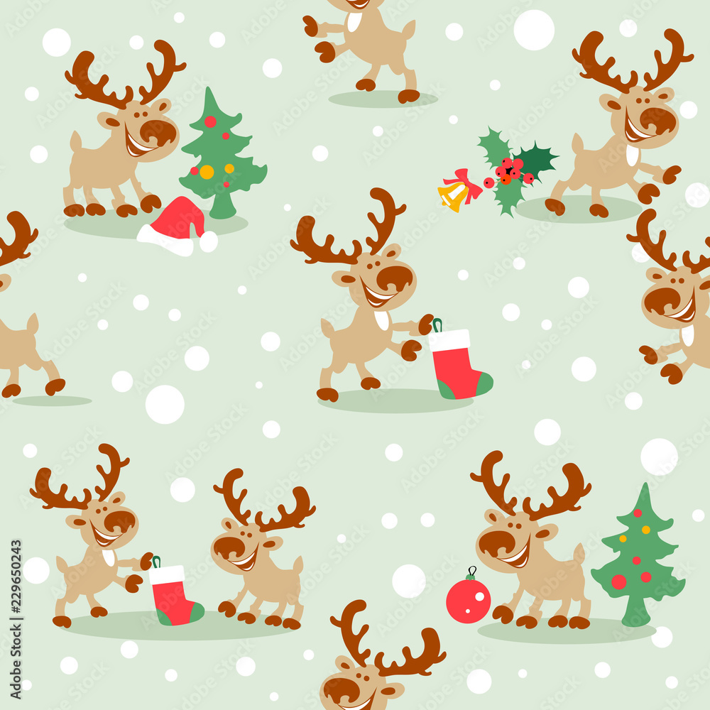 Deer, Christmas seamless pattern with deer or reindeer, vector illustration