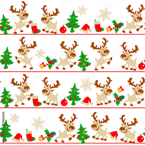 Deer, Christmas seamless pattern with deer or reindeer, vector illustration