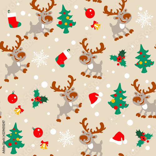 Deer, Christmas seamless pattern with deer or reindeer, vector illustration