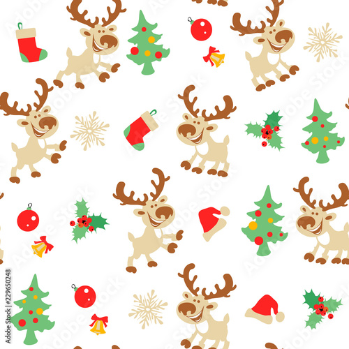 Deer, Christmas seamless pattern with deer or reindeer, vector illustration