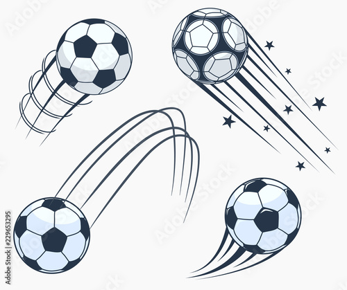 Soccer football moving swoosh elements, dynamic sport sign. Vector