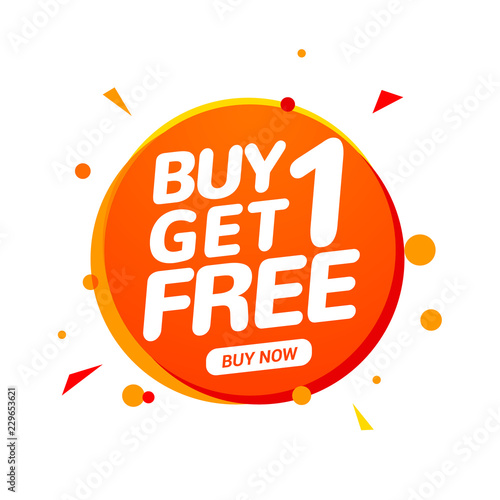 Buy 1 Get 1 Free sale tag. Banner design template for marketing. Special offer promotion or retail