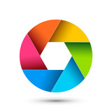 Camera shutter photography icon aperture. Focus vector colorful lens zoom digital design
