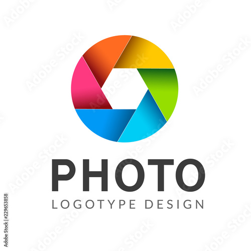 Photography logo template modern vector creative symbol. Shutter lens camera icon design element