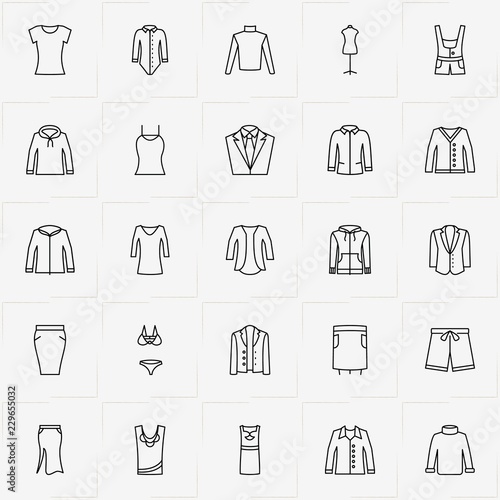 Clothes line icon set with dress  skirt and shorts