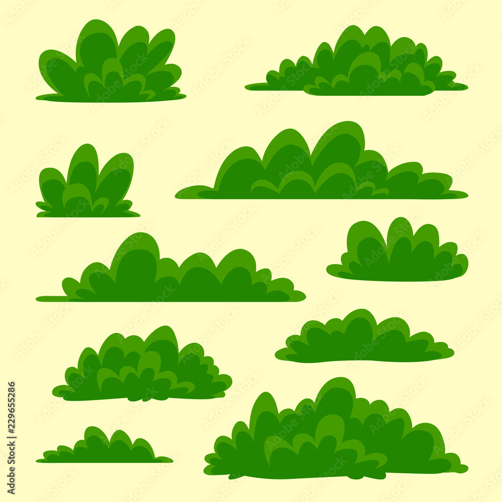 Vetor do Stock vector cartoon hand drawn grass bush isolated illustration collection set
