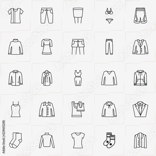 Clothes line icon set with pullover, blazer and jacket