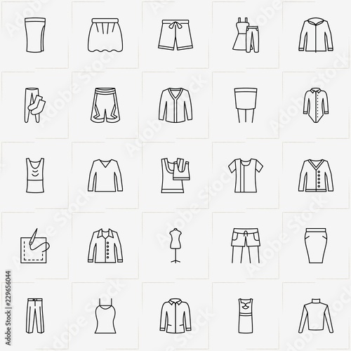Clothes line icon set with skirt  trousers and pullover