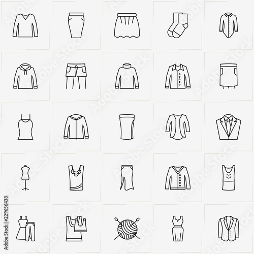 Clothes line icon set with sewing hank, lady shirt  and socks