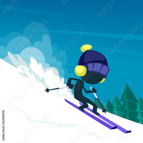vector cartoon abstract winter adrenaline sport mountain ski illustration silhouette