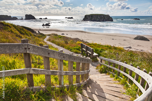 Wooden staircase leading to Bandon Beach, Oregon, USA