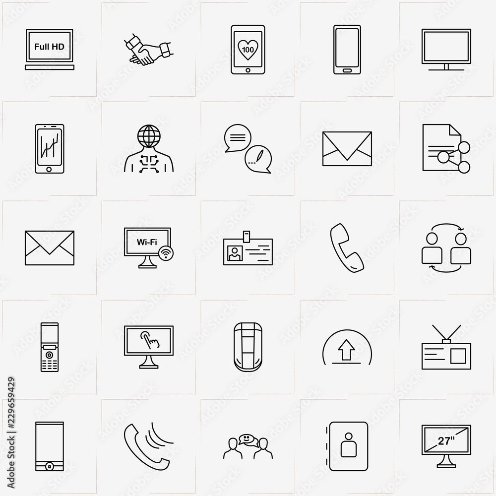 Fototapeta premium Communications line icon set with mobile , phone book and phone