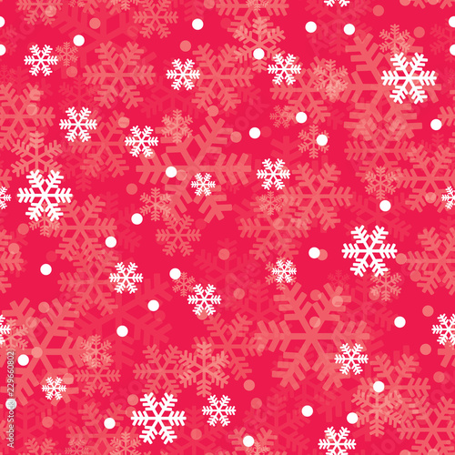 Red Christmas snowflakes seamless pattern. Great for winter holidays wallpape...