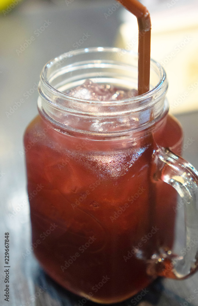 Picture of delicious grape juice in ice cold restaurant. Picture of delicious grape juice in ice cold restaurant.