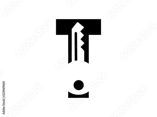 Initial Letter T with key black and white Design Logo. Graphic Branding Letter Element.