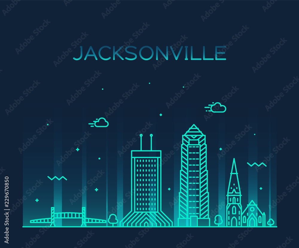 Fototapeta Jacksonville skyline, Florida USA vector line city