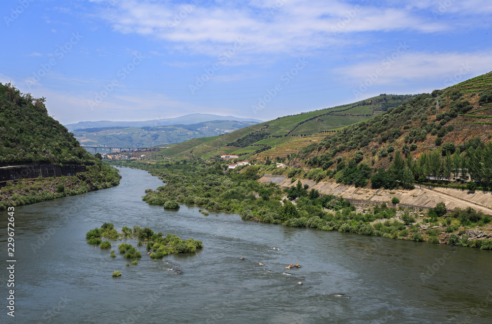 view of the Douro River downstream from the Regua Dam