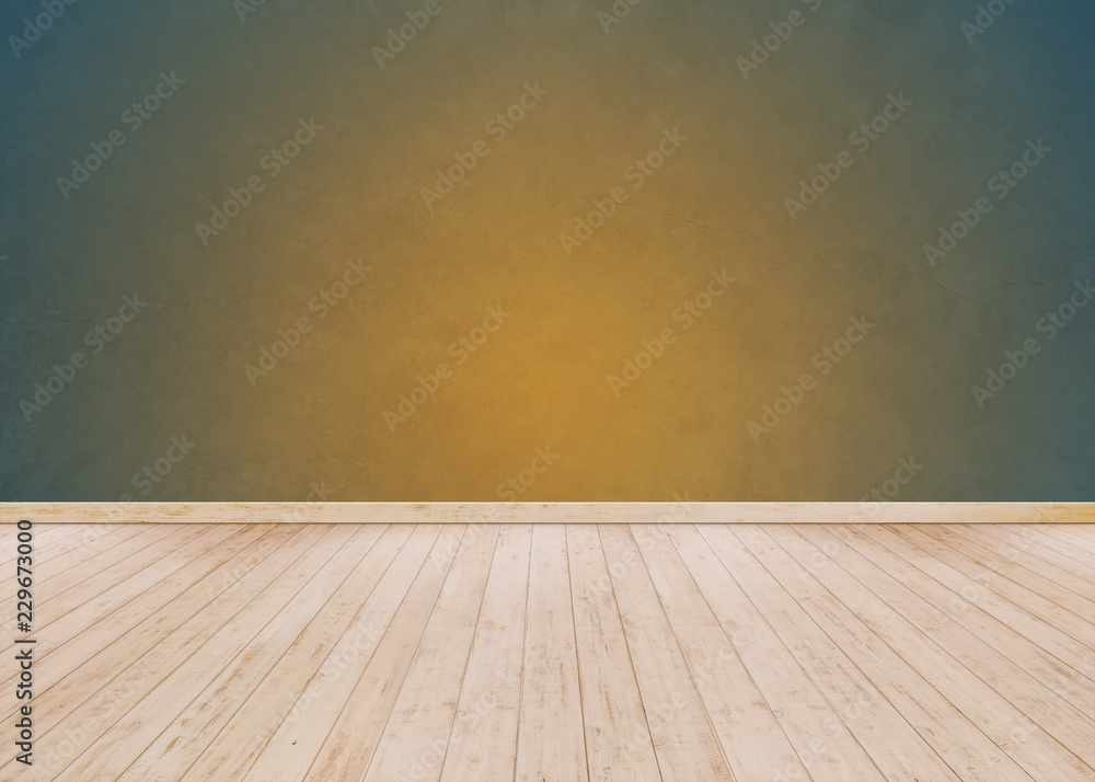 Orange and Blue cement wall with Wooden floor Orange and Blue cement wall with Wooden floor