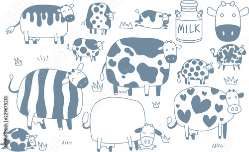 Cute cow silhouette illustration set