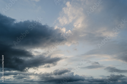 Landscape of blue sky, landscape sunset, background with many clouds.