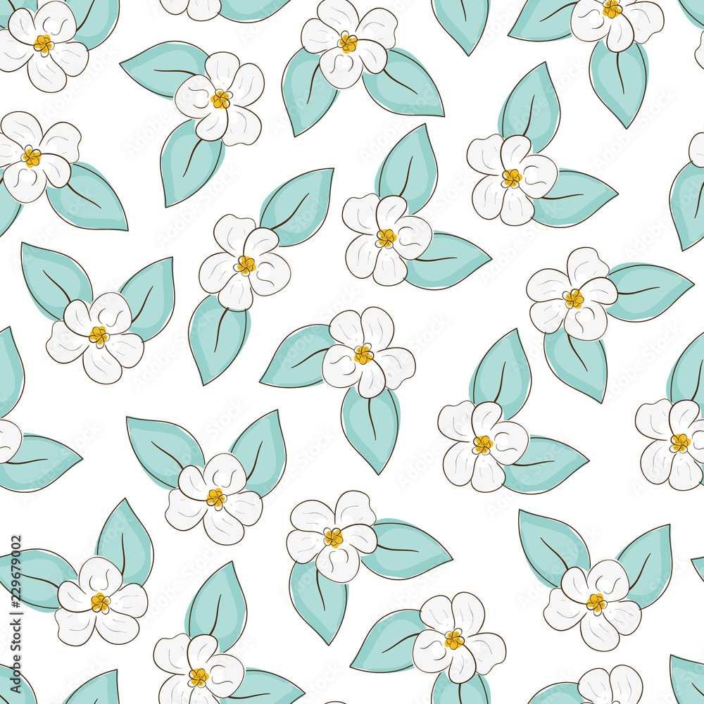 Little Flower. Jasmine flower. Beautiful background, wallpaper, seamless.  On a white background. Sketch. Stock Vector | Adobe Stock