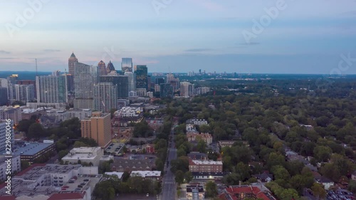 Drone time lapse flying north in Midtown Atlanta at dusk photo