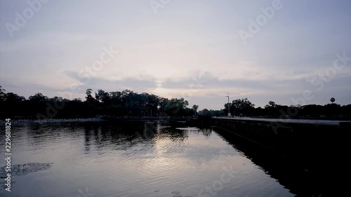 In the evening sunset with by the river and fire balloon. photo