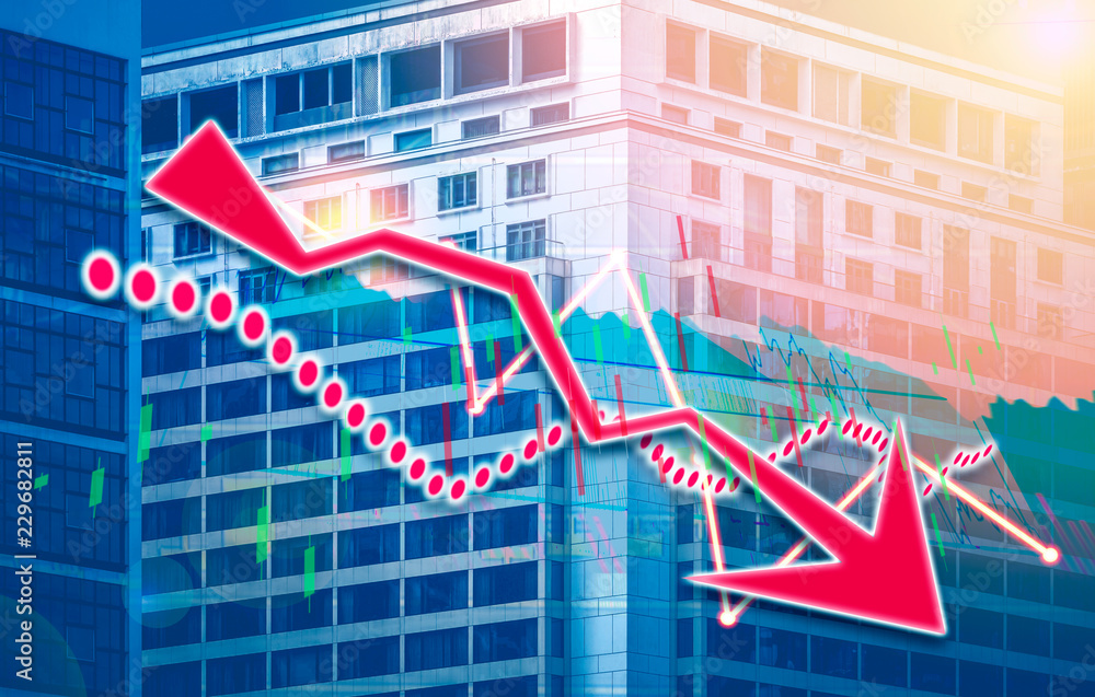 Fototapeta premium Stock index graph and chart in modern building background (red bear chart)