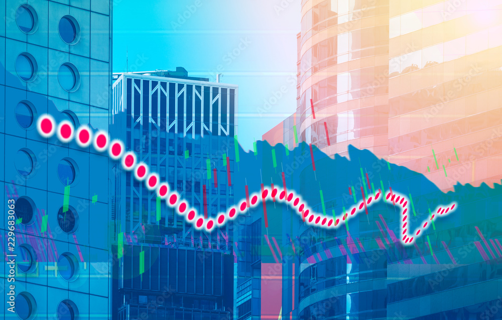 Stock index graph and chart in modern building background (red bear chart) Stock index graph and chart in modern building background (red bear chart)