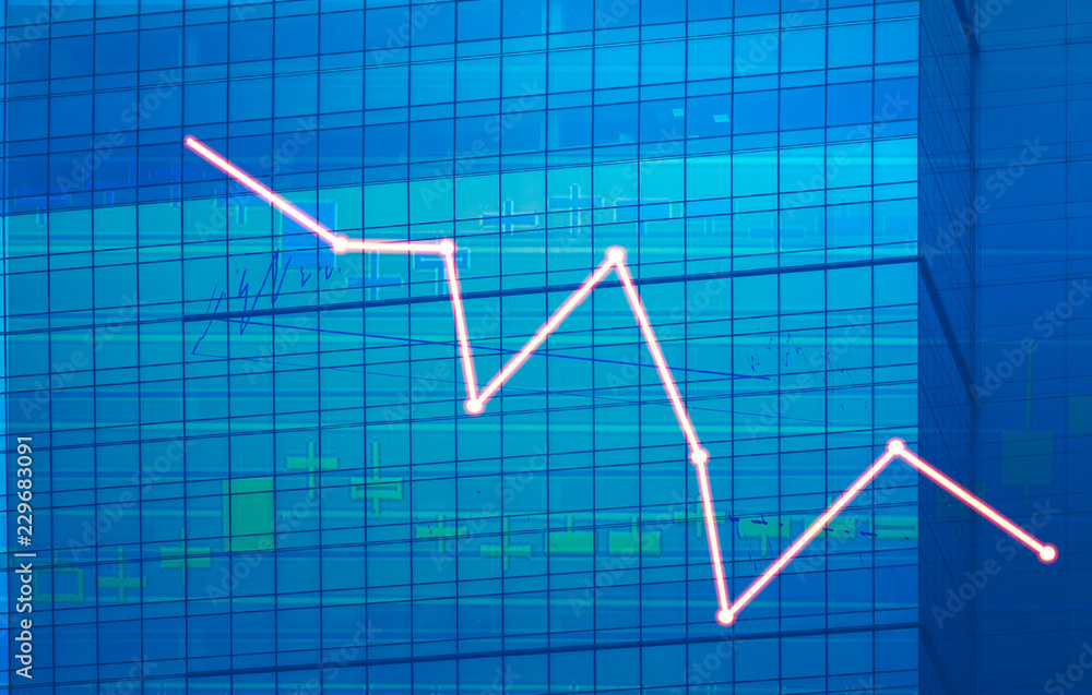 Stock index graph and chart in modern building background (red bear chart) Stock index graph and chart in modern building background (red bear chart)