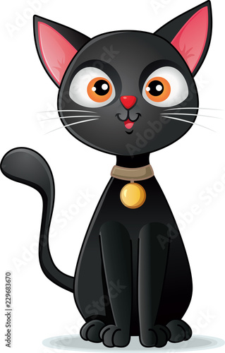 Black Cat on White Background Vector Cartoon Illustration