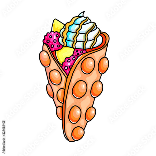 Bubble waffle color hand drawn vector illustration