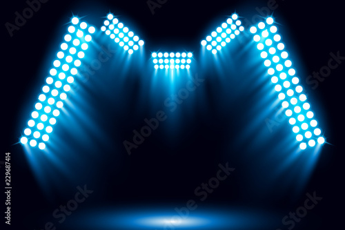 Bright stadium arena blue lighting spotlight vector illustration