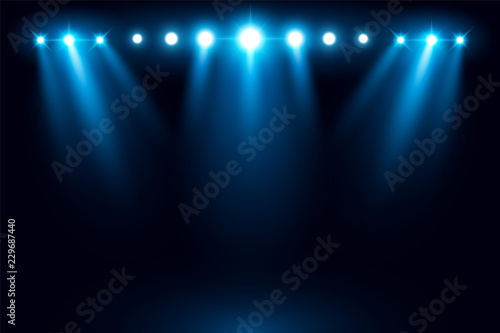 Bright stadium arena blue lighting spotlight vector illustration