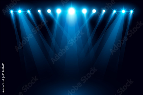 Bright stadium arena blue lighting spotlight vector illustration