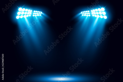 Bright stadium arena blue lighting spotlight vector illustration