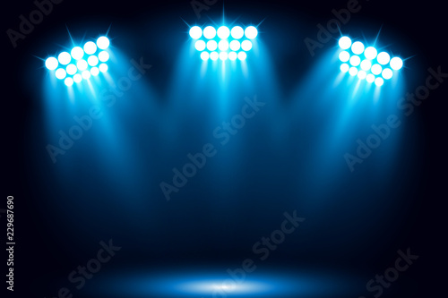 Bright stadium arena blue lighting spotlight vector illustration