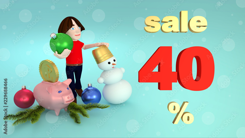 Obraz premium New Year and Christmas sales forty percent. 3D rendering