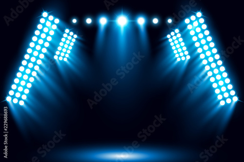 Blue stage arena lighting background with spotlight vector illustration