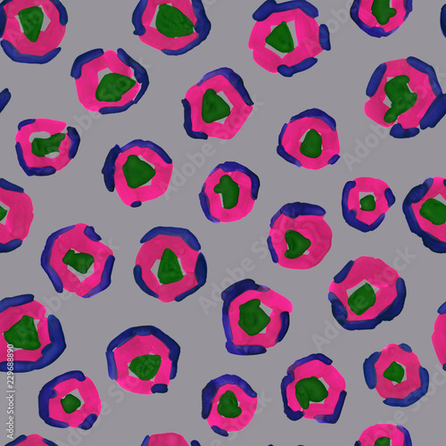 Abstract animal spots seamless pattern. Hand painted polka dots background. Modern gouache stains texture for surface design, textile, wrapping paper, wallpaper, phone case print, fabric.