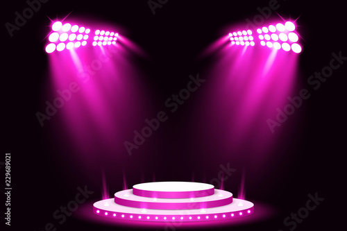 Purple stage lighting background with spotlight vector illustration