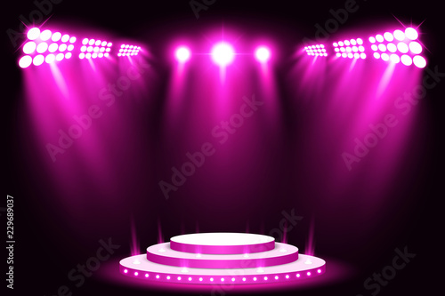 Purple stage lighting background with spotlight vector illustration