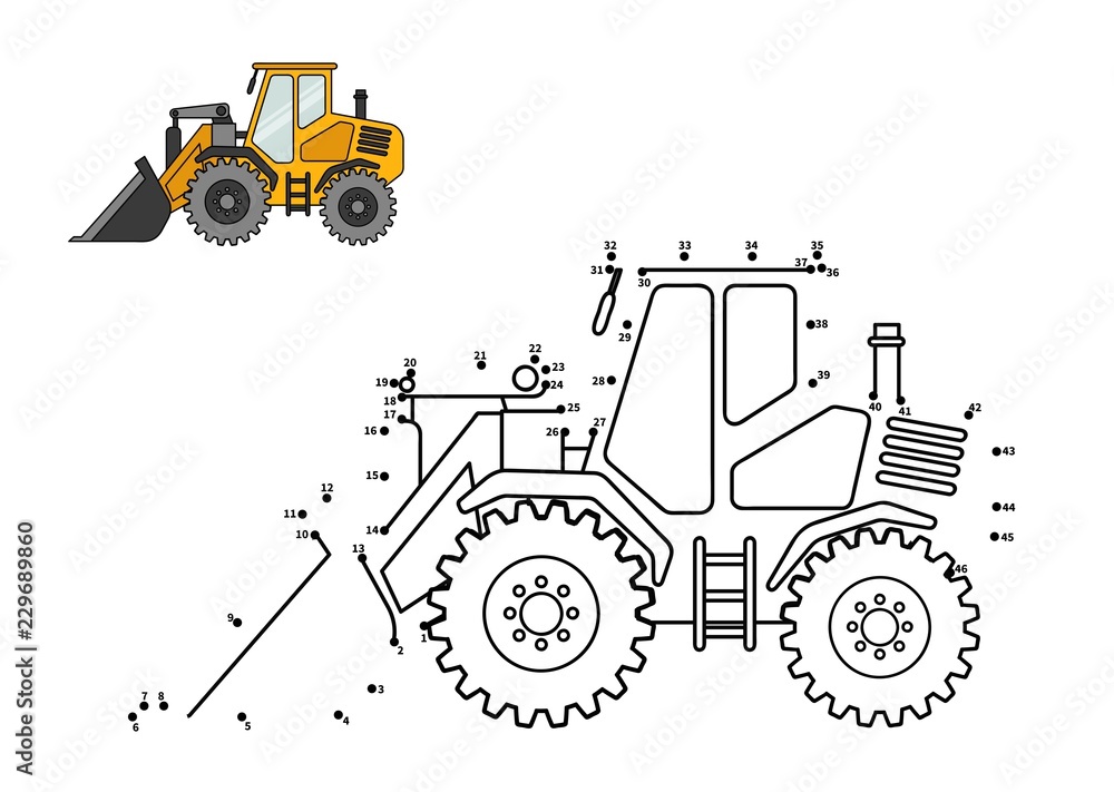 Special equipment. Bulldozer. Connect the dot and color. Game for ...