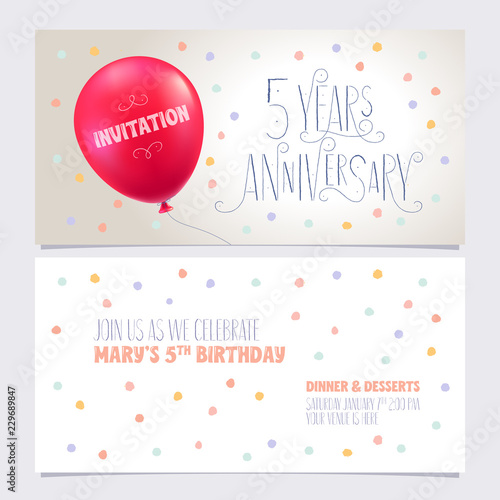 5 years anniversary invite vector illustration. Graphic design element