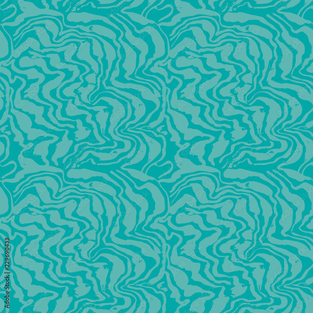 Brush painted freehand lines seamless pattern. Blue wave grunge background. Vector illustration.