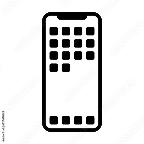 Mobile phone / smartphone with a bunch of apps on home screen flat vector icon
