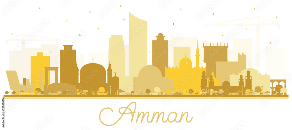 Amman Jordan Skyline Silhouette with Golden Buildings.