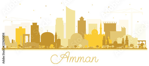 Amman Jordan Skyline Silhouette with Golden Buildings.