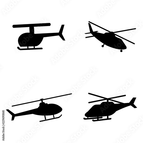 Vector illustration of helicopter silhouettes on white background